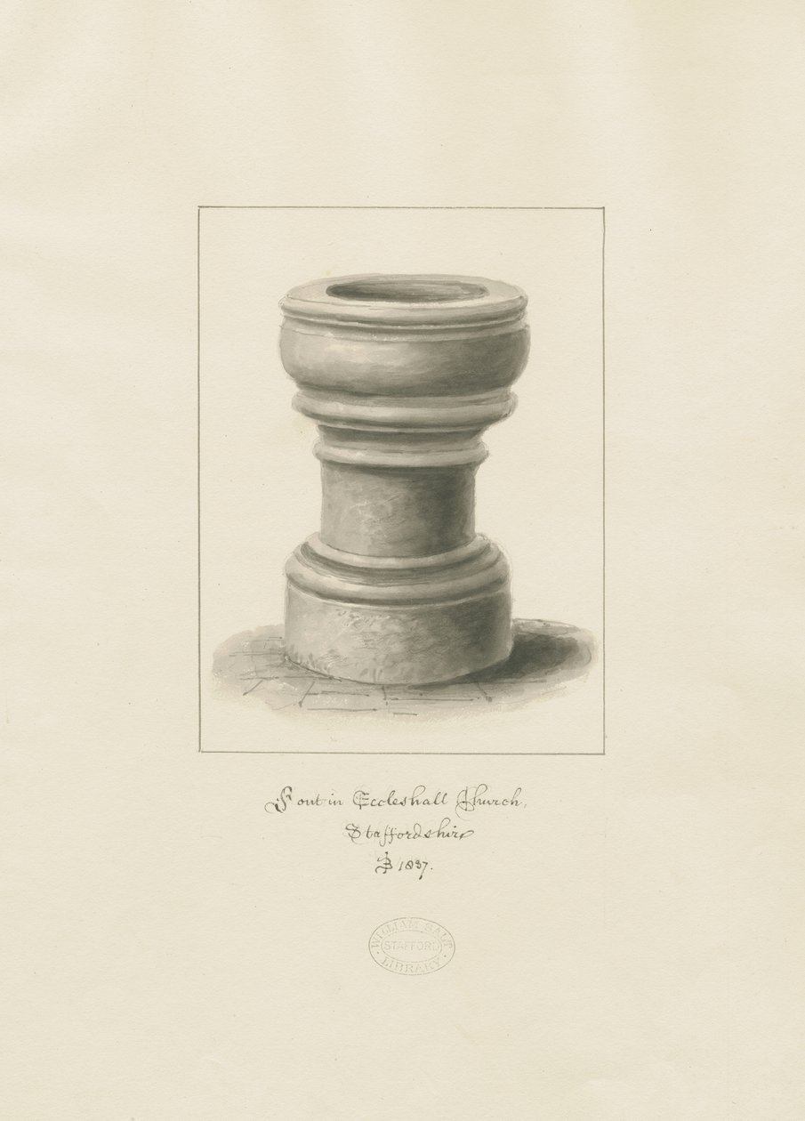 Fonte na Igreja Eccleshall: desenho em sépia de John Buckler