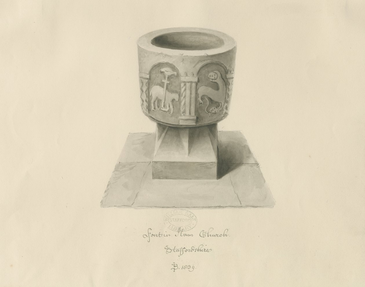 Fonte na Igreja de Ilam: desenho sépia de John Buckler