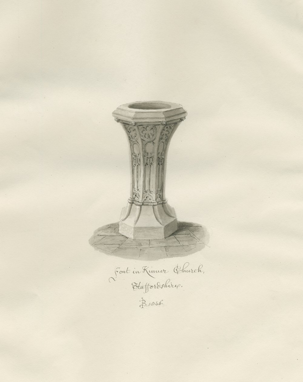 Fonte na Igreja Kinver: desenho sépia de John Buckler