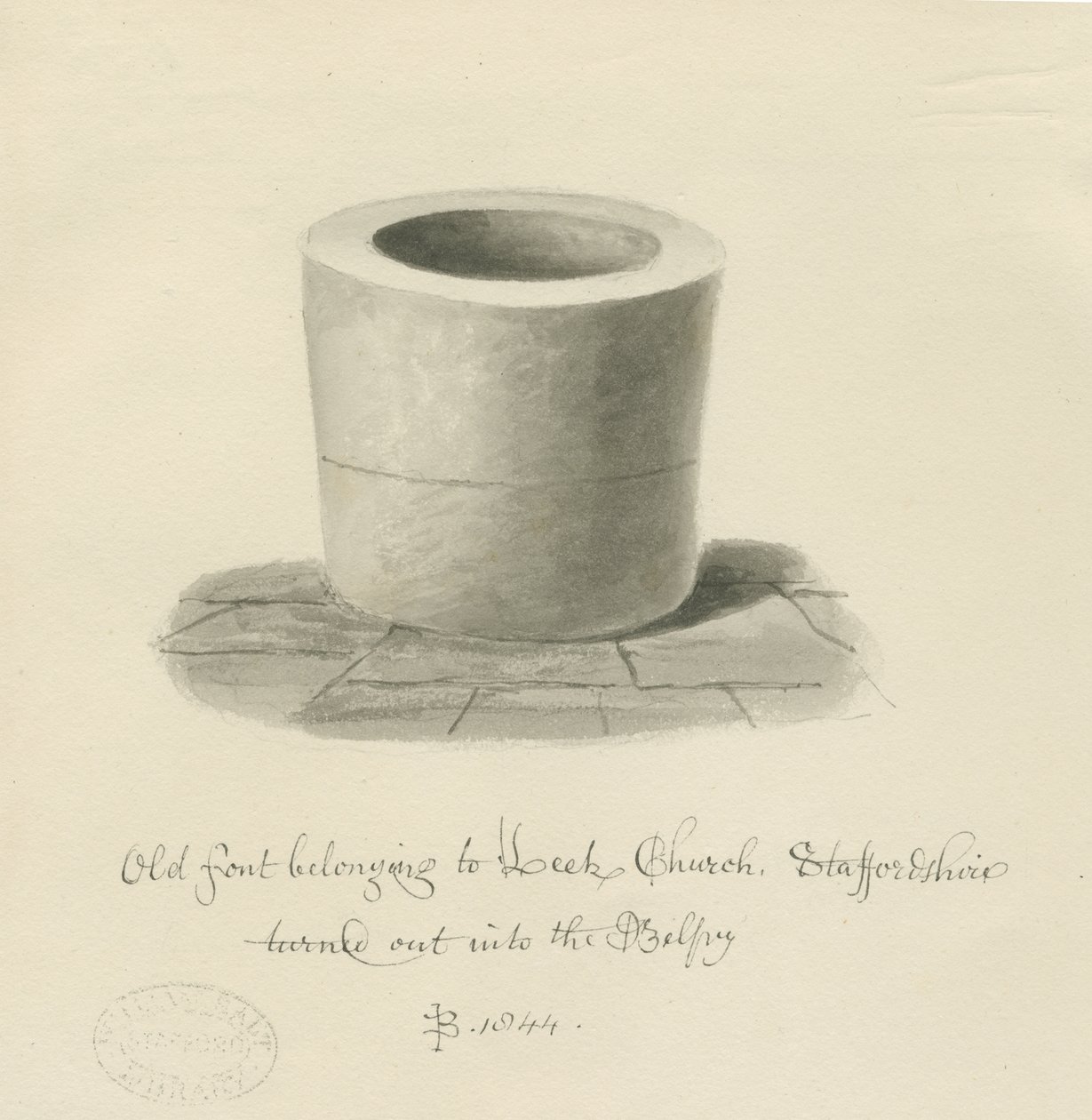 Fonte em Leek Church: desenho sépia de John Buckler