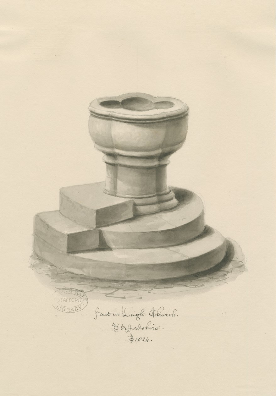 Fonte em Leigh Church: desenho sépia de John Buckler