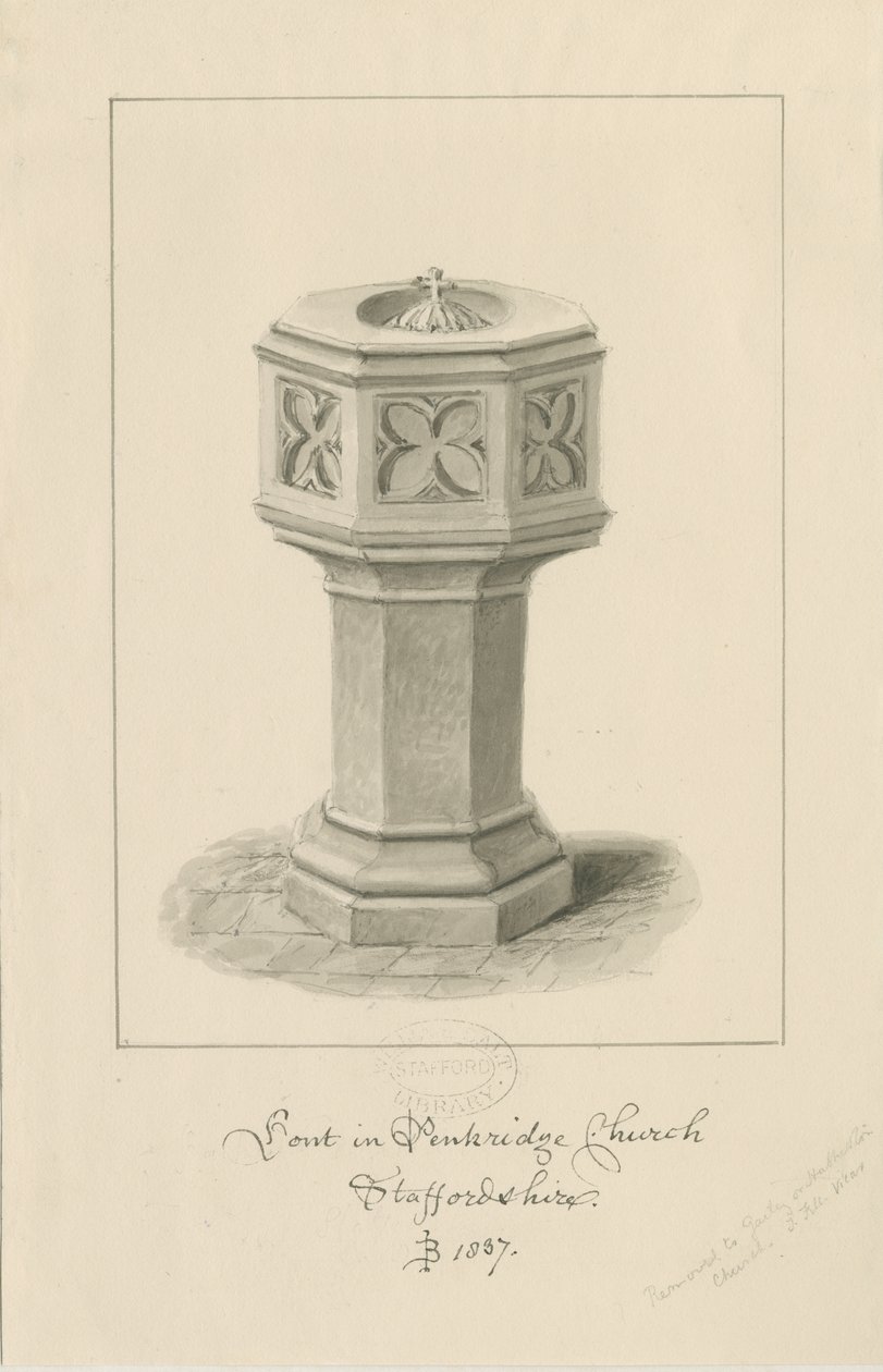 Fonte na Igreja de Penkridge: desenho sépia de John Buckler