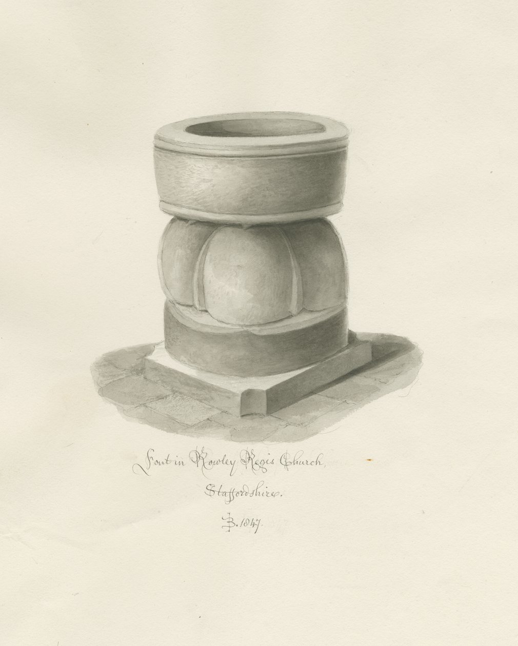 Fonte na Igreja Rowley Regis: desenho em sépia de John Buckler