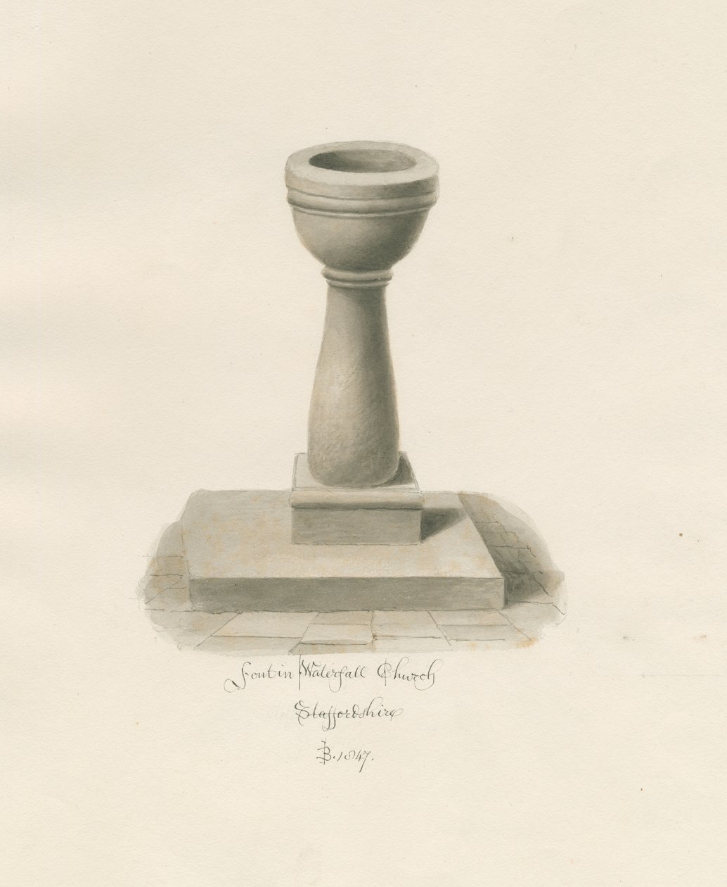 Fonte na Igreja da Cachoeira: desenho sépia de John Buckler