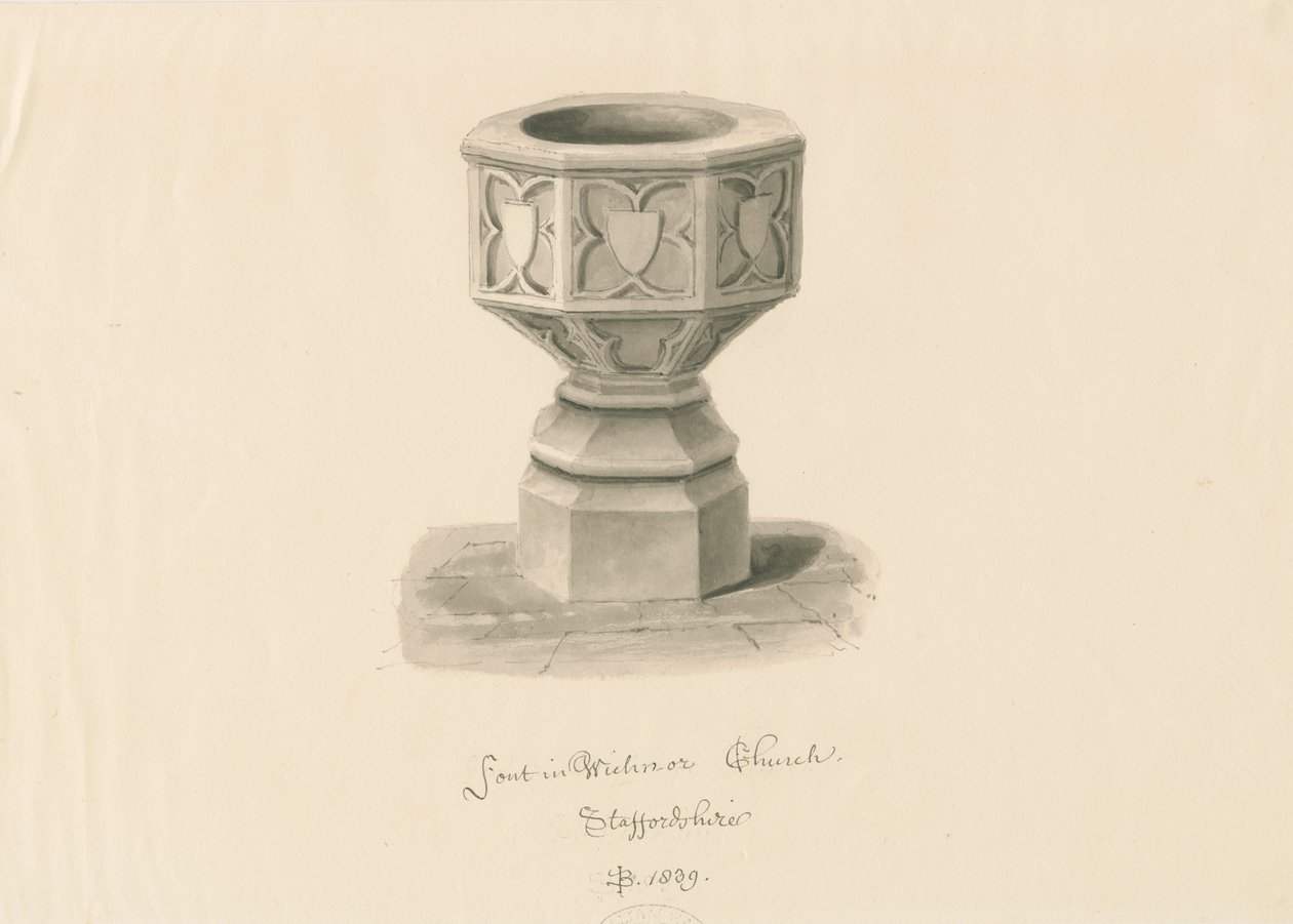 Fonte na Igreja de Wichnor: desenho sépia de John Buckler
