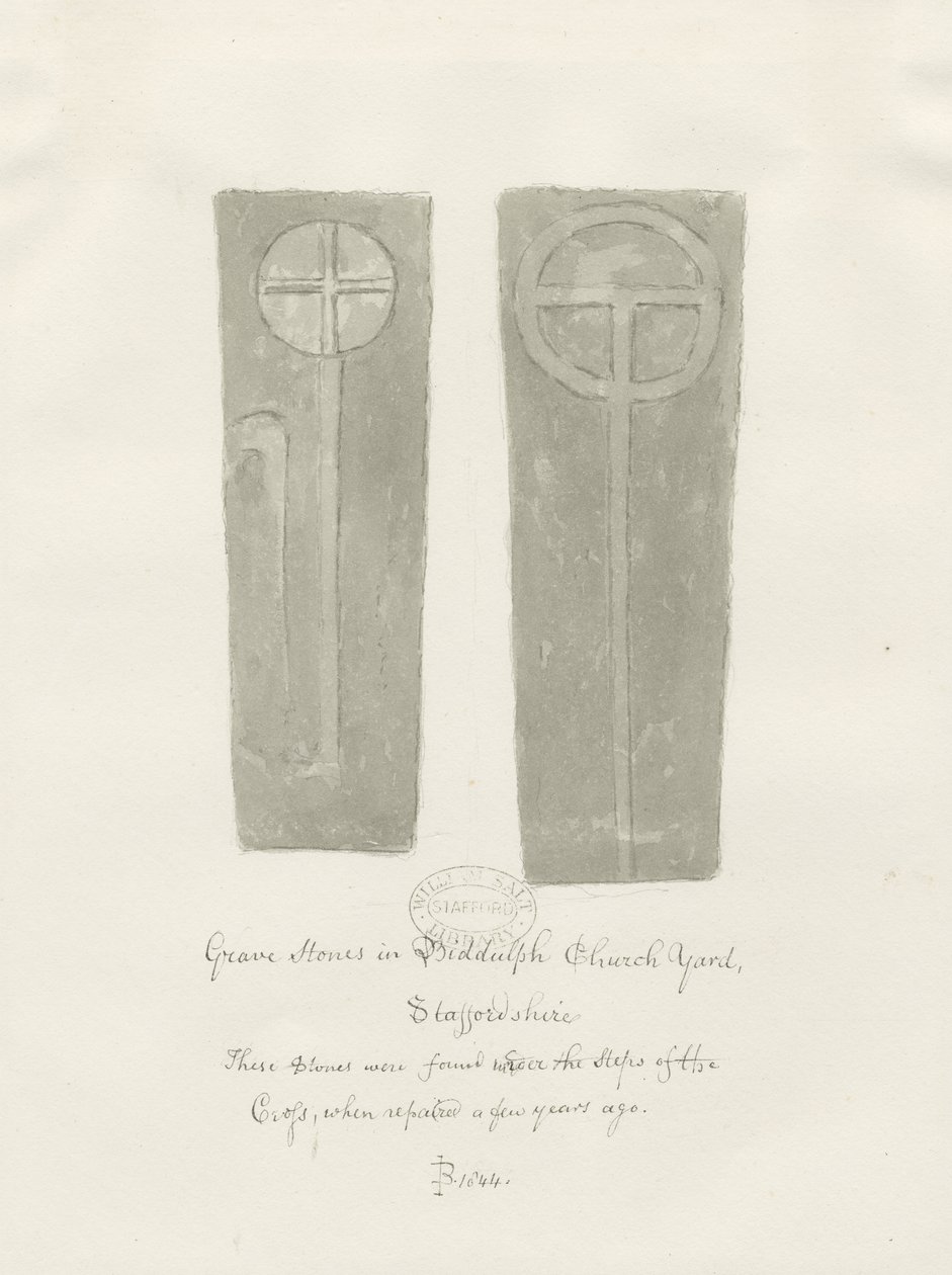 Pedras da sepultura no cemitério do Biddulph: desenho sépia de John Buckler