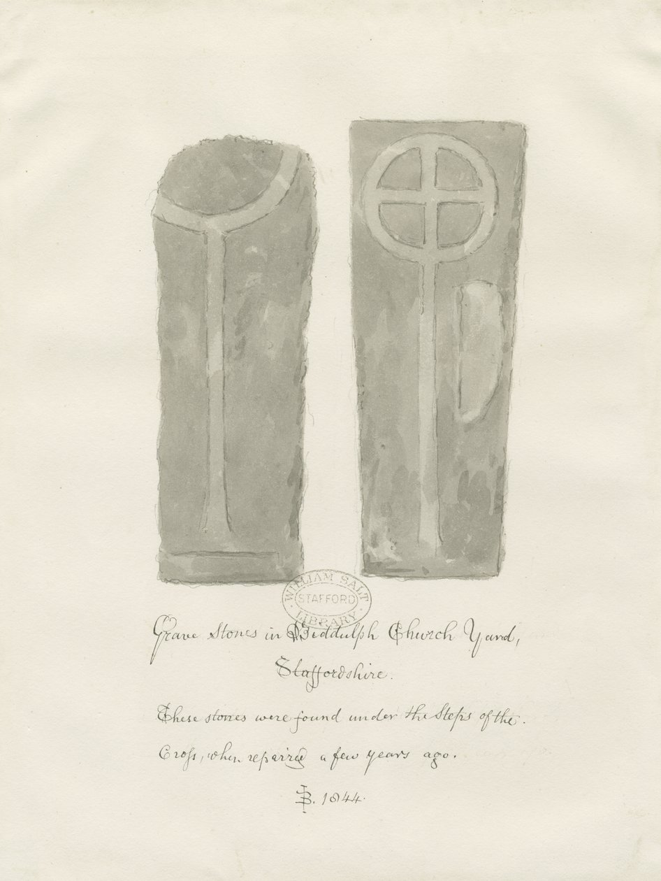 Pedras da sepultura no cemitério do Biddulph: desenho sépia de John Buckler