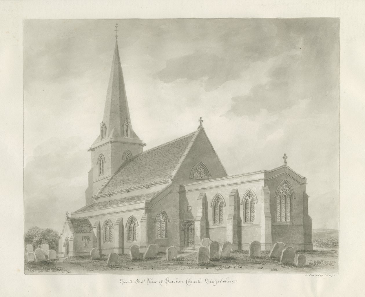 Igreja Grindon: desenho sépia de John Buckler
