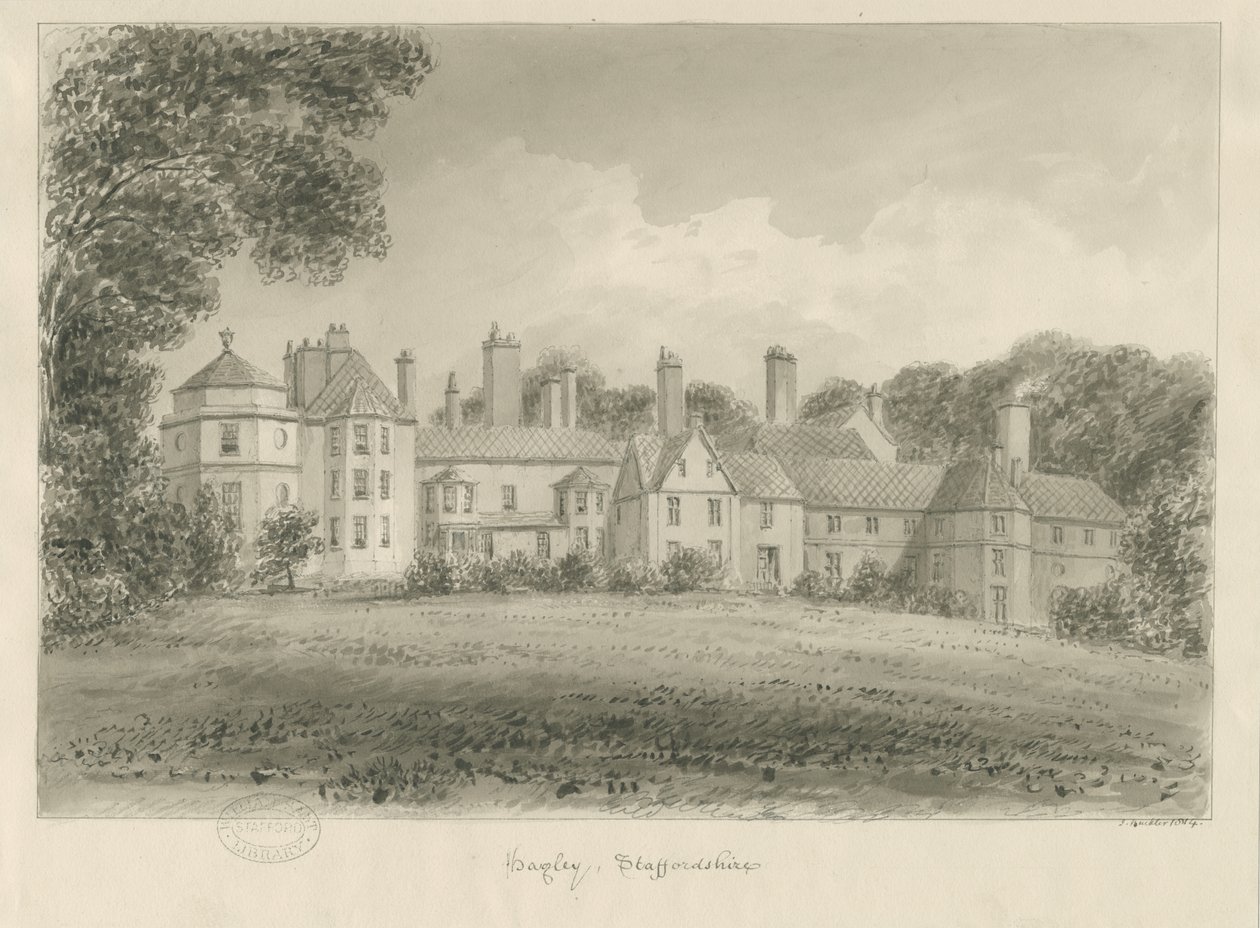 Hagley Hall: desenho sépia, 1814 de John Buckler