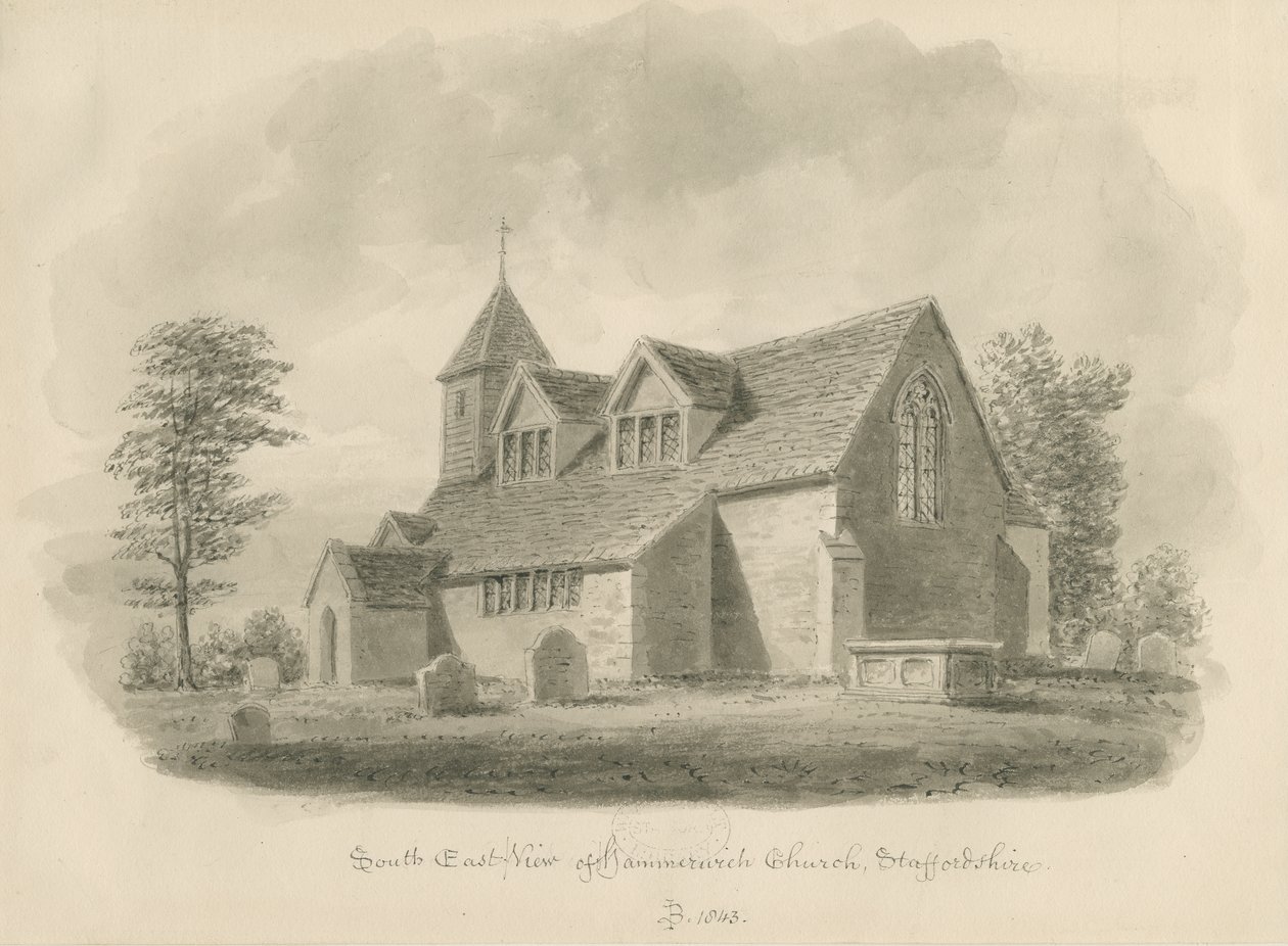 Igreja Hammerwich: desenho sépia de John Buckler