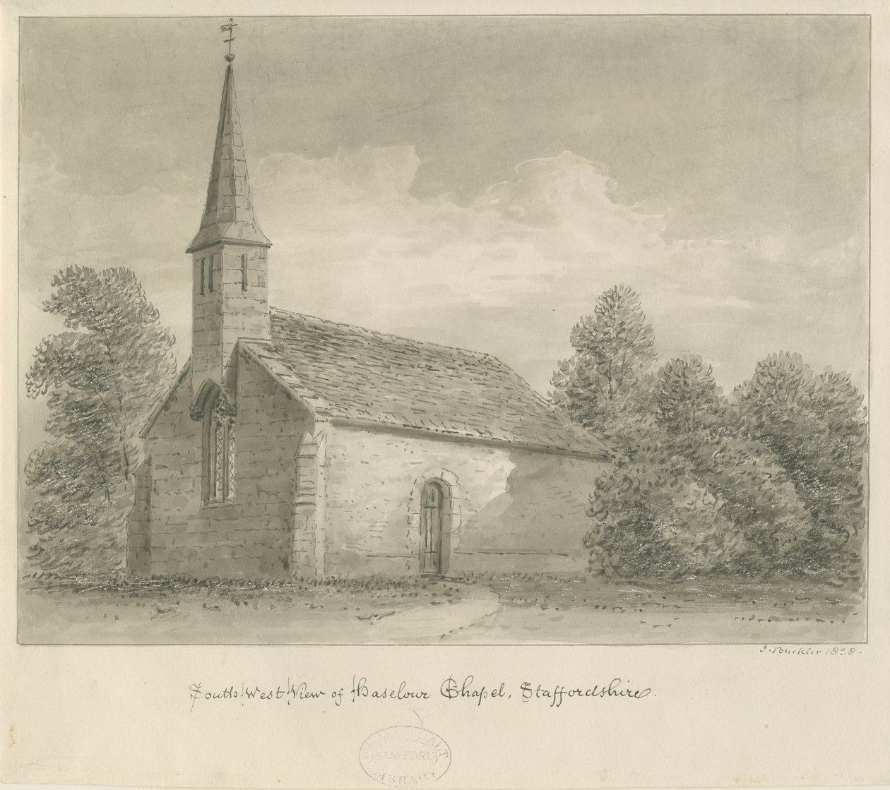 Capela Haselour: desenho sépia, 1828 de John Buckler