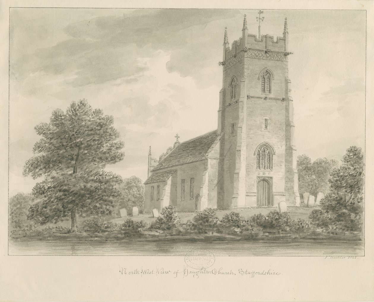 Igreja Haughton: desenho em sépia de John Buckler