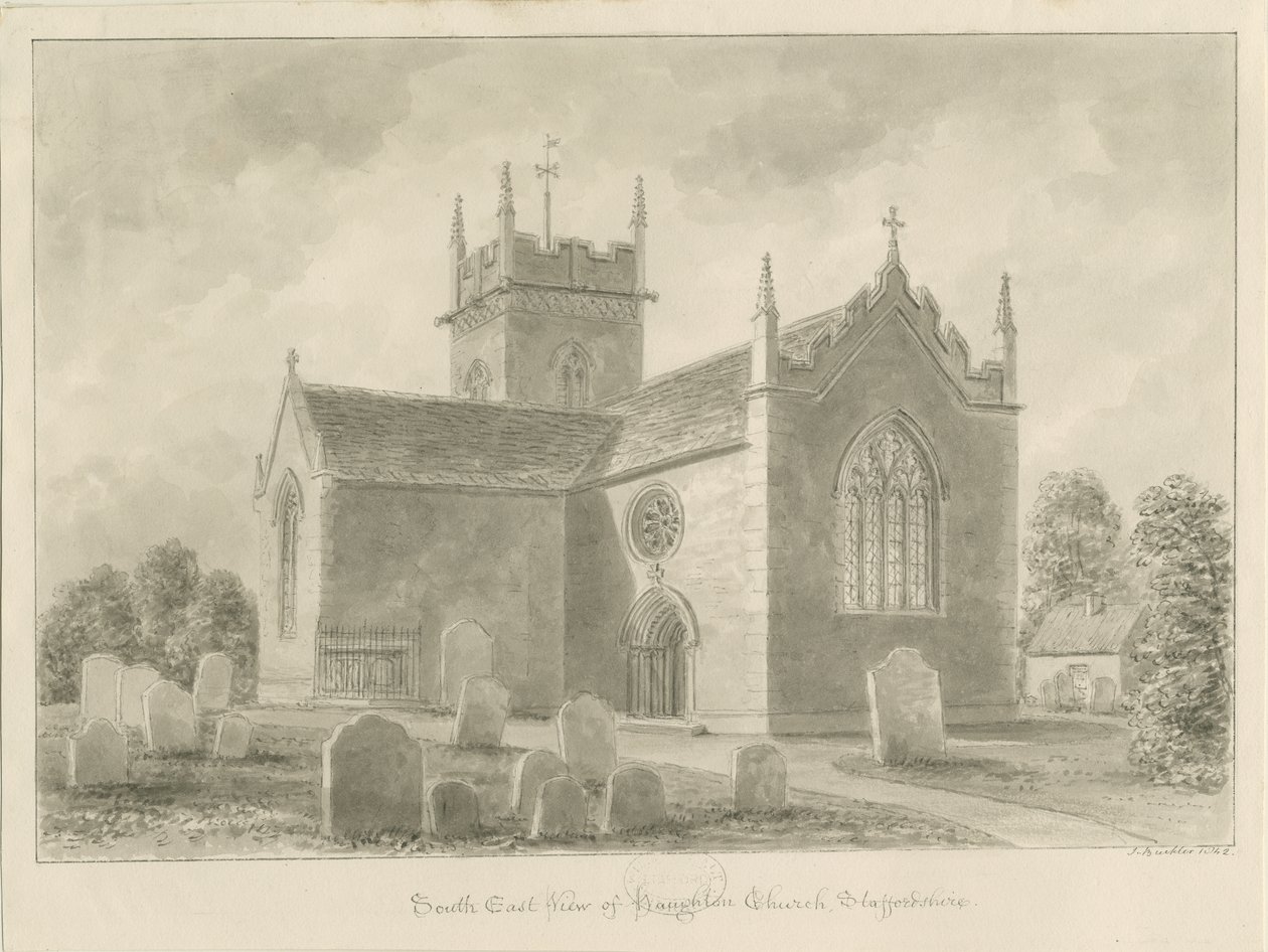 Igreja Haughton: desenho em sépia, 1842 de John Buckler