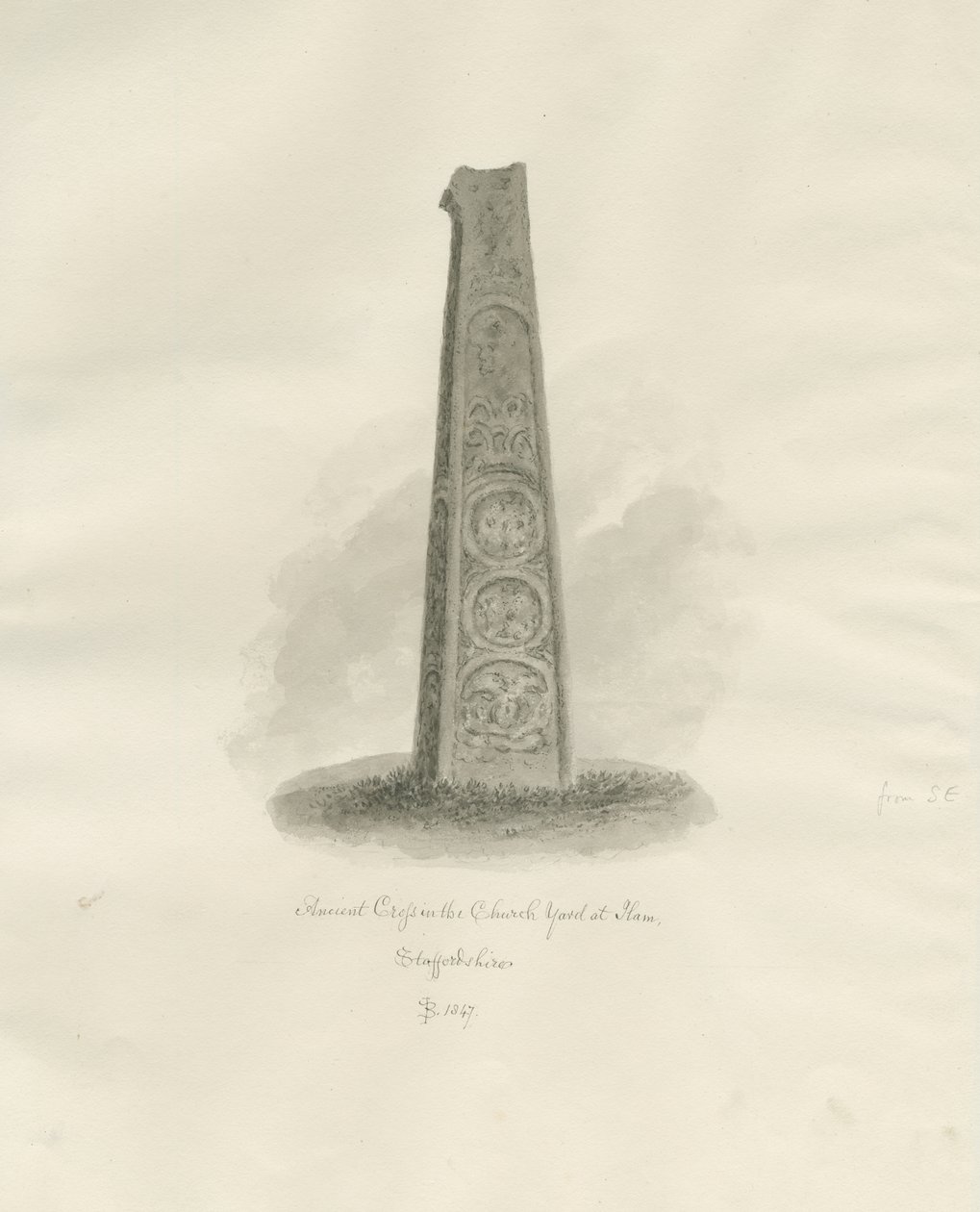 Igreja de Ilam - Cruz Antiga: desenho em sépia, 1847 de John Buckler