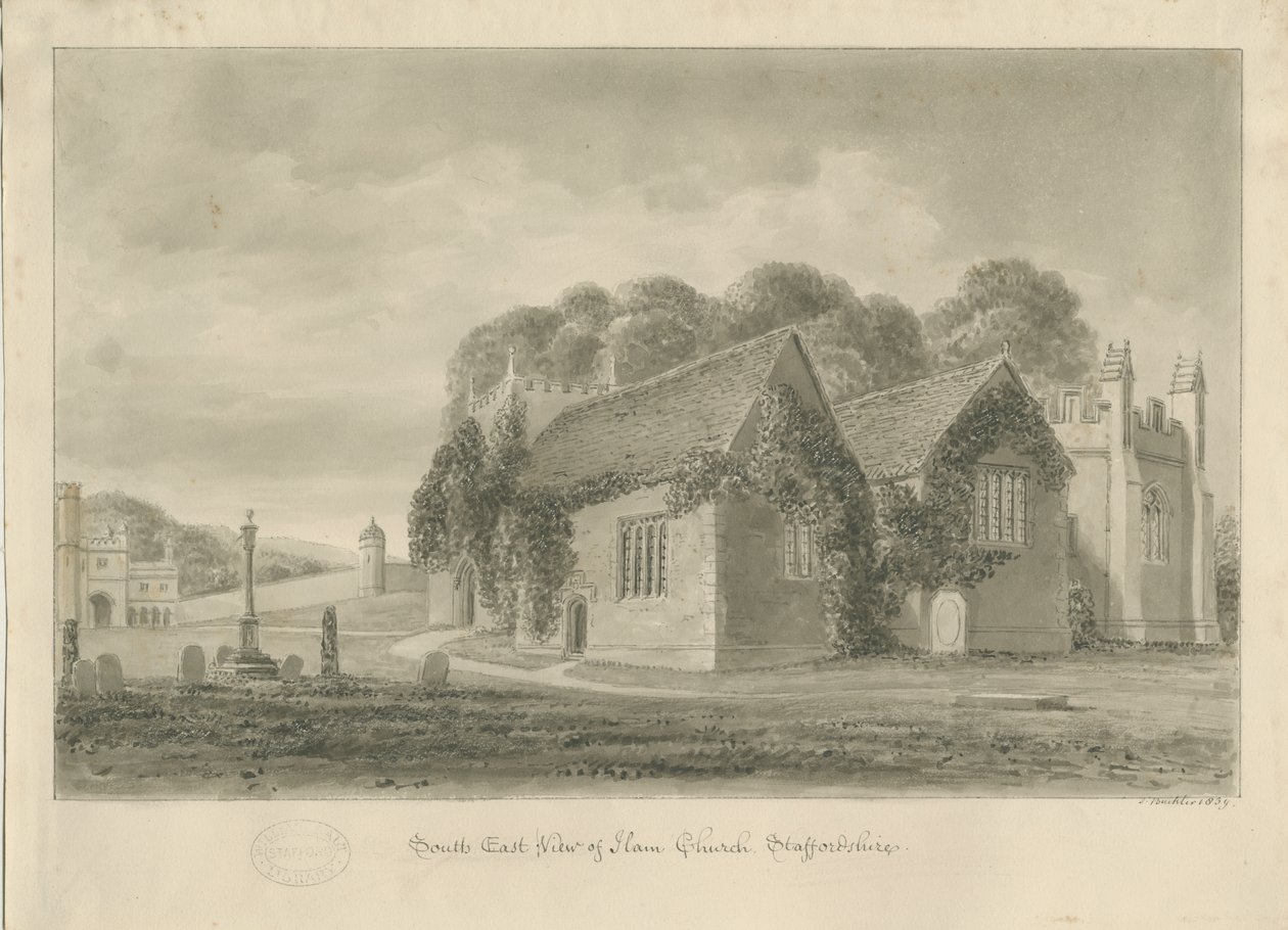 Igreja de Ilam: desenho em sépia, 1839 de John Buckler