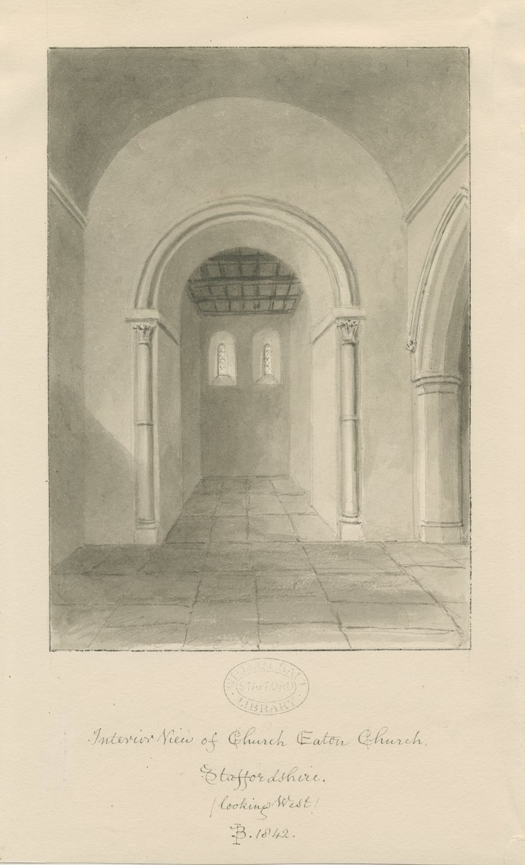 Interior da Igreja Eaton Igreja: desenho sépia de John Buckler