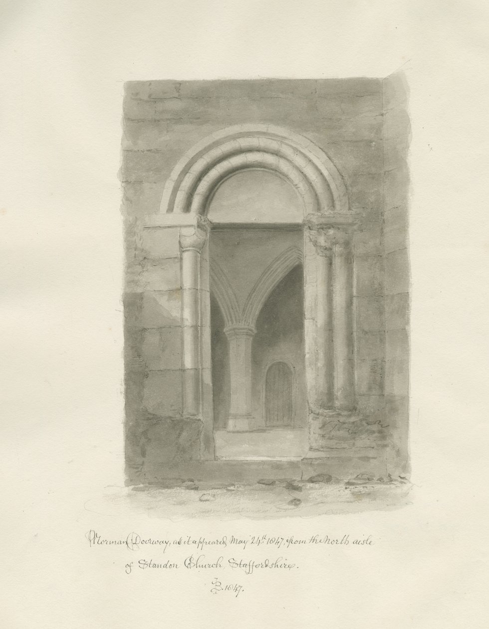Interior da Igreja de Standon: desenho sépia, 24 de Maio de 1847 (desenho) de John Buckler