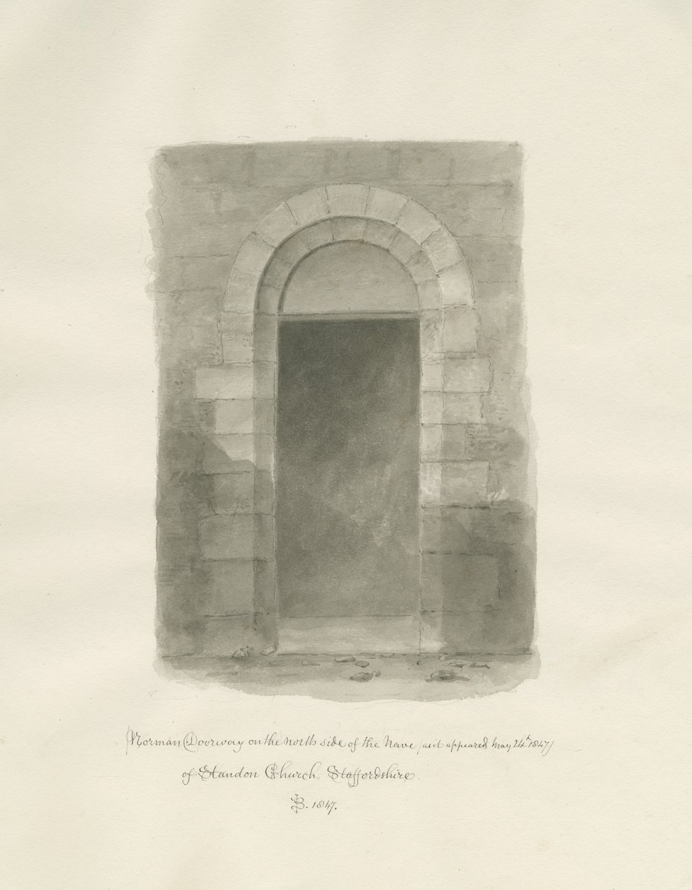 Interior da Igreja de Standon: desenho sépia, 24 de Maio de 1847 (desenho) de John Buckler
