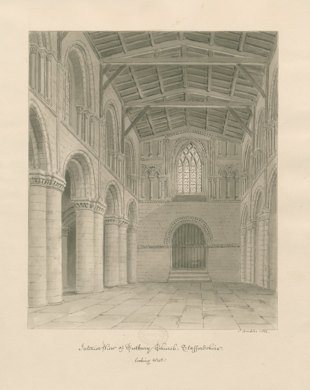 Interior da Igreja do Priorado de Tutbury: desenho em sépia de John Buckler