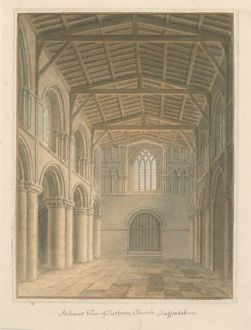 Interior da Igreja do Priorado de Tutbury: pintura em aquarela de John Buckler