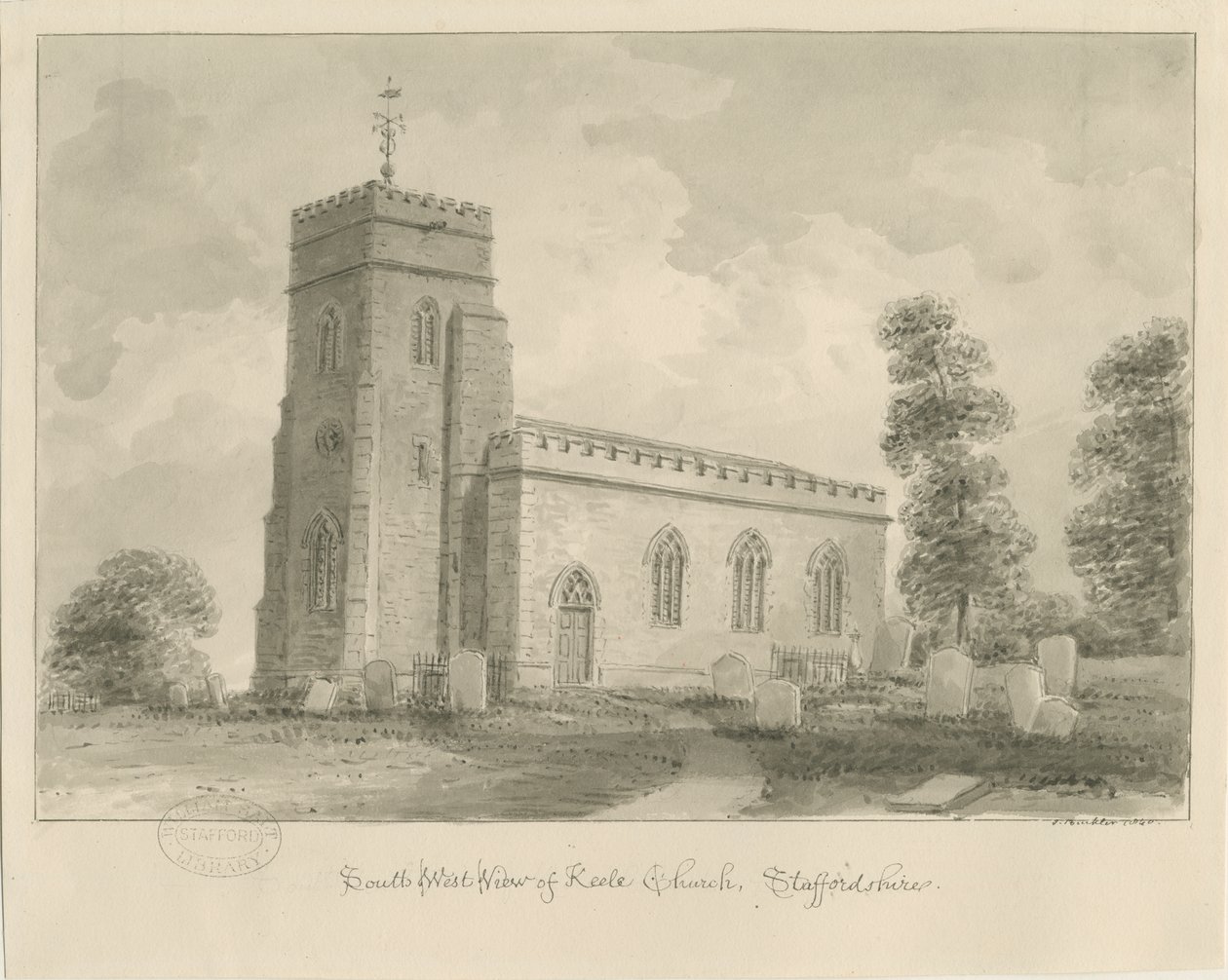 Igreja de Keele: desenho em sépia de John Buckler