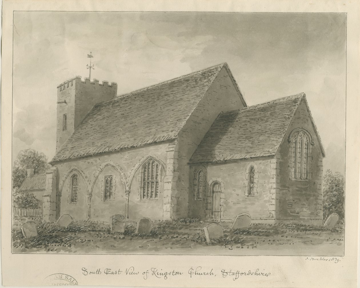 Igreja Kingstone: desenho em sépia de John Buckler