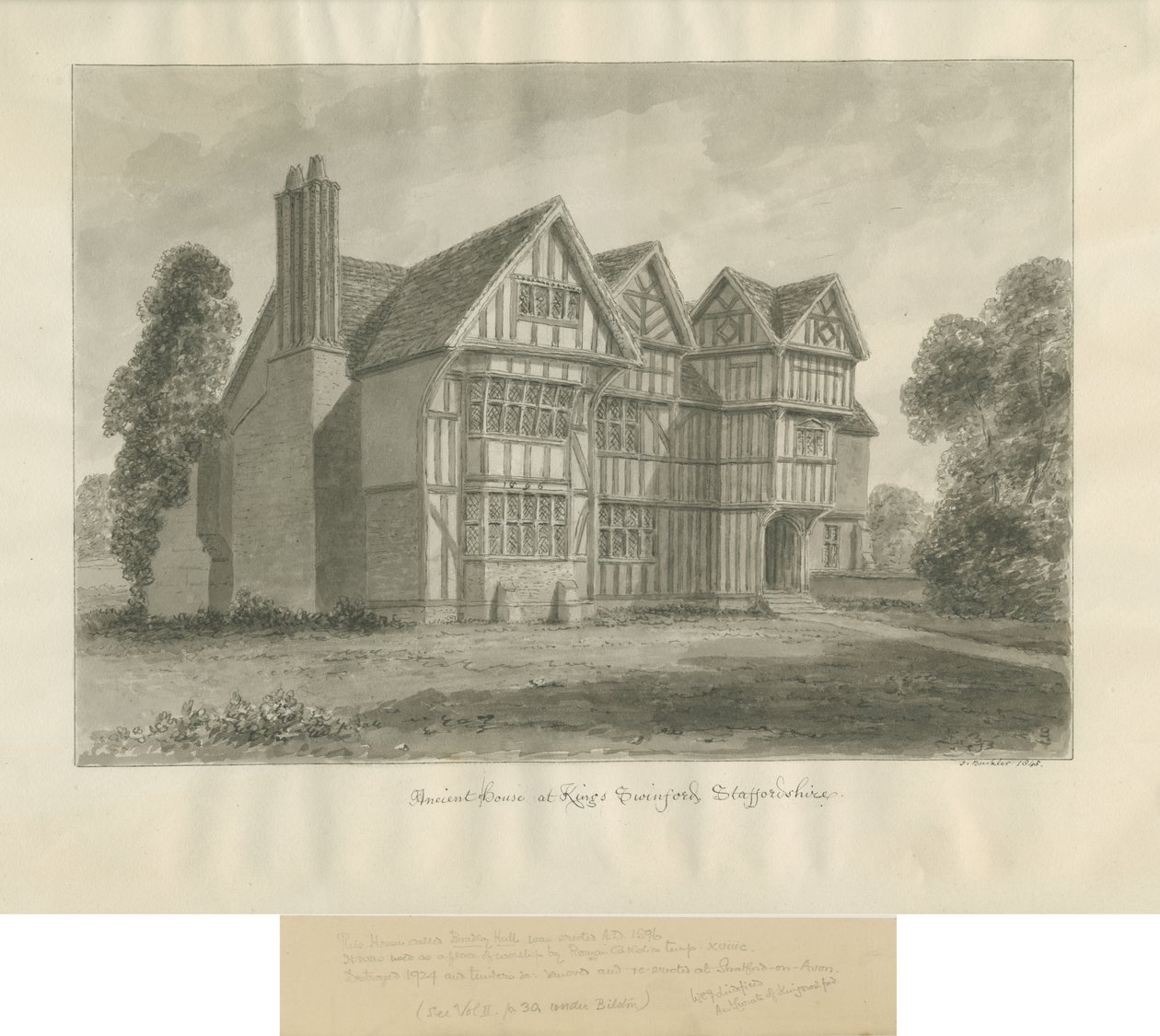 Kingswinford - Bradley Hall: desenho sépia de John Buckler