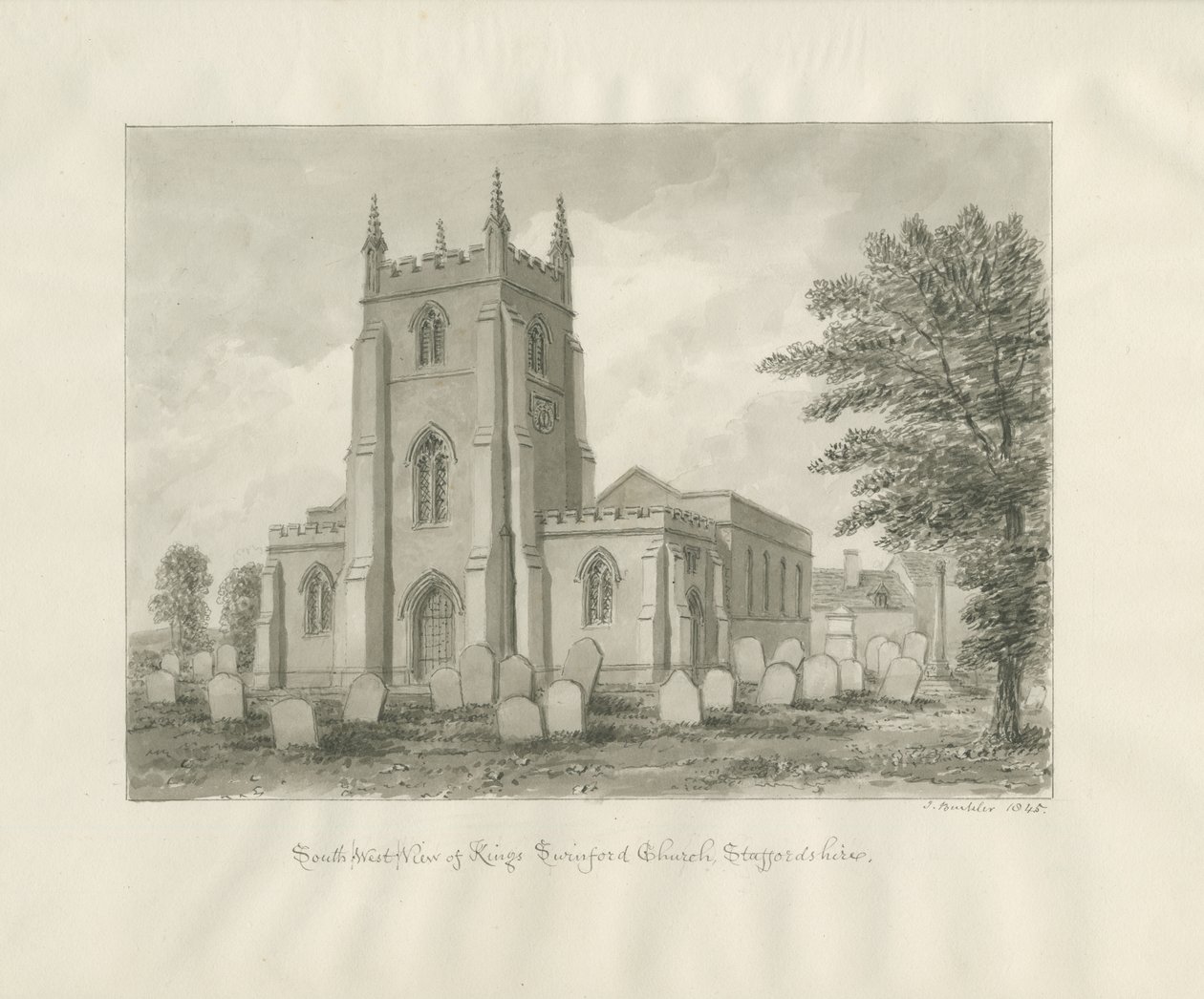 Igreja de Kingswinford: desenho em sépia de John Buckler