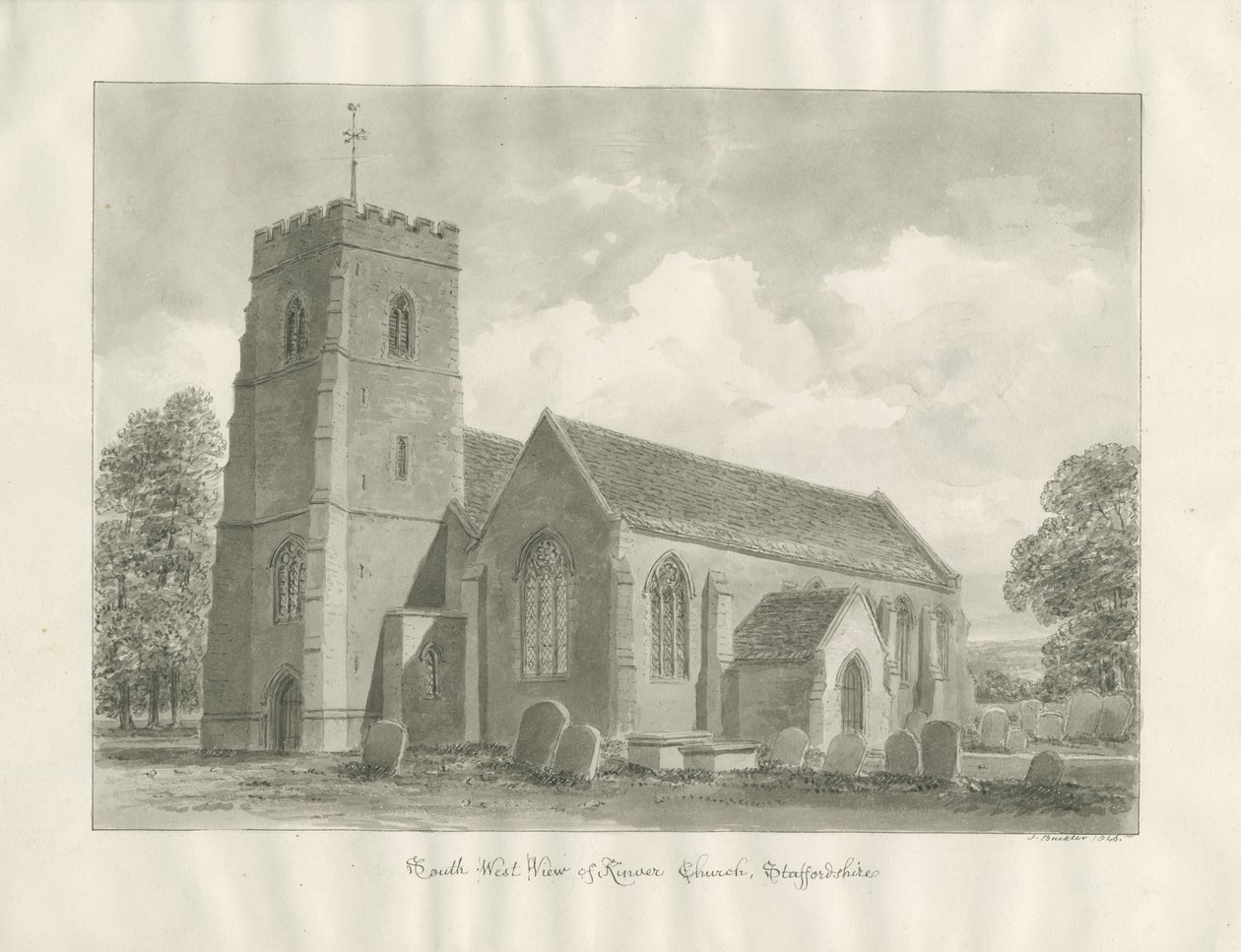 Igreja Kinver: desenho sépia de John Buckler
