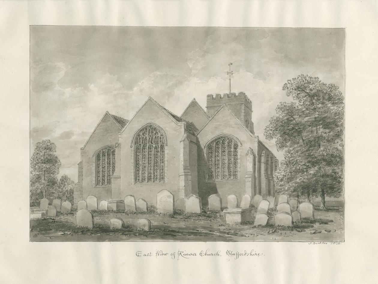 Igreja Kinver: desenho sépia de John Buckler