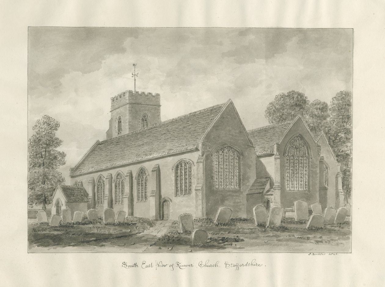 Igreja Kinver: desenho sépia de John Buckler