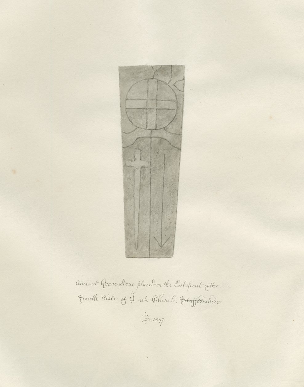 Igreja Leek - Lápide: desenho sépia de John Buckler