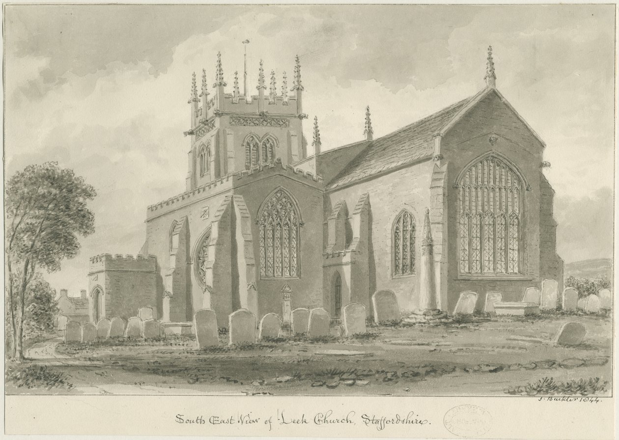 Igreja de alho-poró: desenho em sépia, 1844 de John Buckler