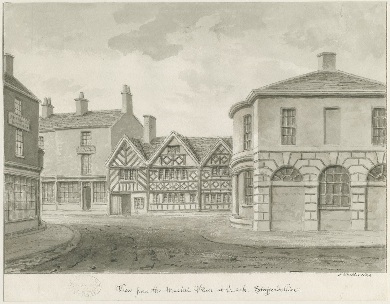 Leek Town - Mercado: desenho sépia de John Buckler