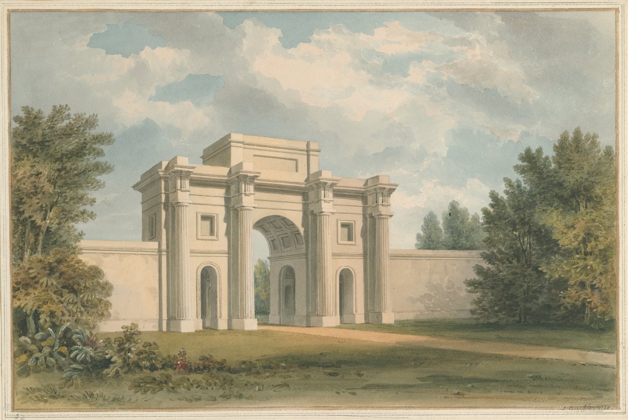 Leicestershire - Casa Gopsall - O Portal, 1820 de John Buckler