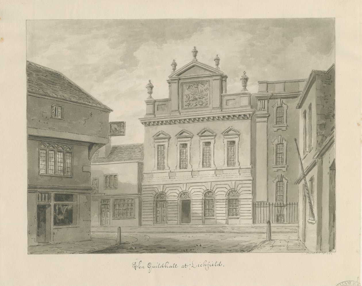 Lichfield - Guildhall: desenho sépia de John Buckler