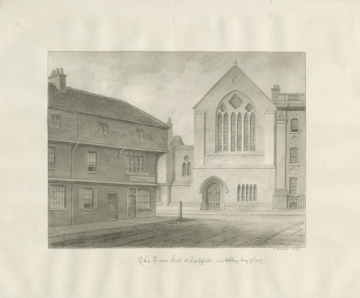 Lichfield - Guildhall: desenho sépia de John Buckler