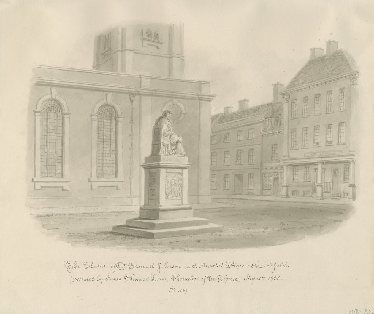 Lichfield - Market Place: desenho em sépia de John Buckler