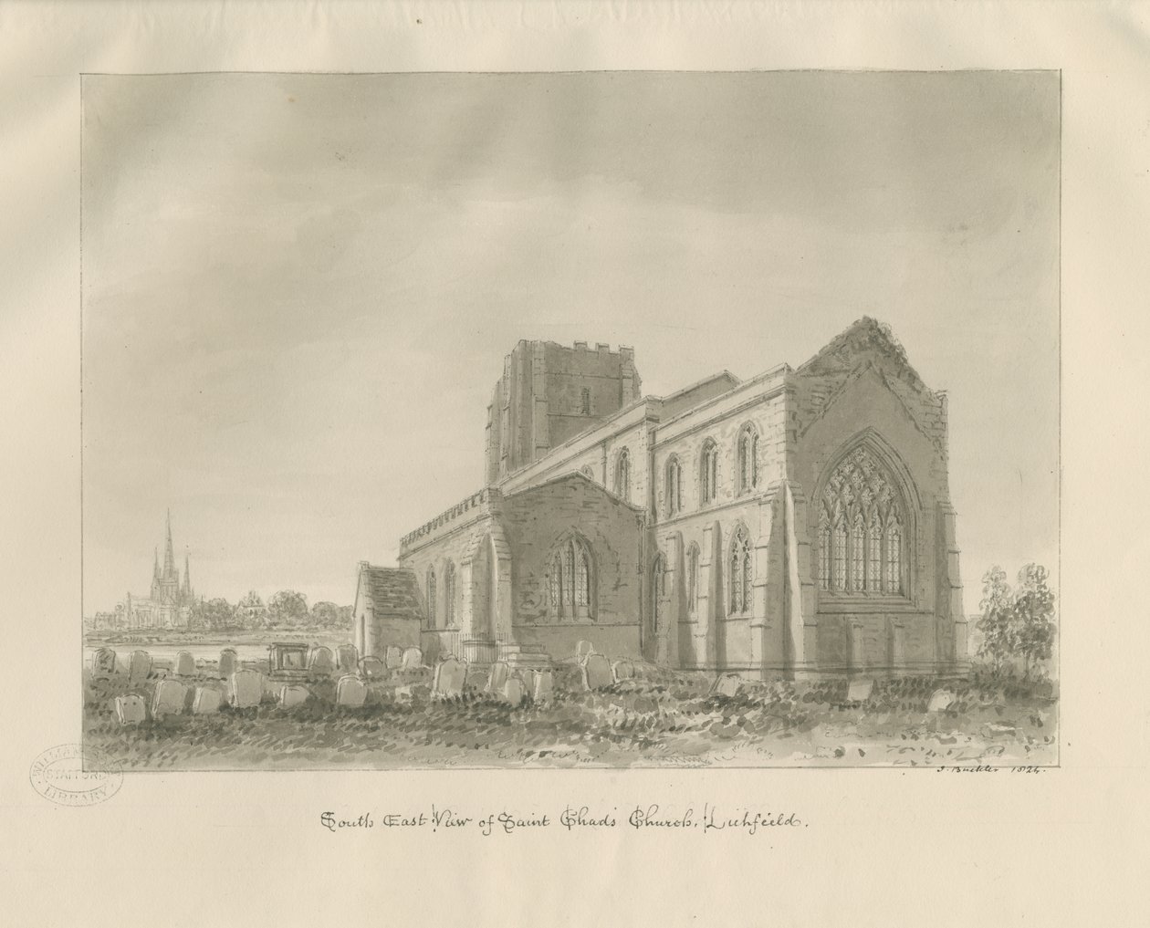 Lichfield - Igreja de St. Chad: desenho sépia de John Buckler