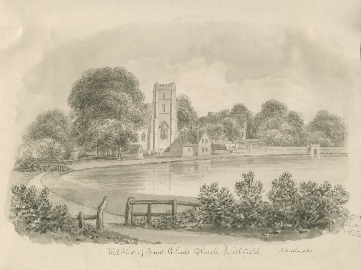 Lichfield - Igreja de St. Chad: desenho sépia de John Buckler