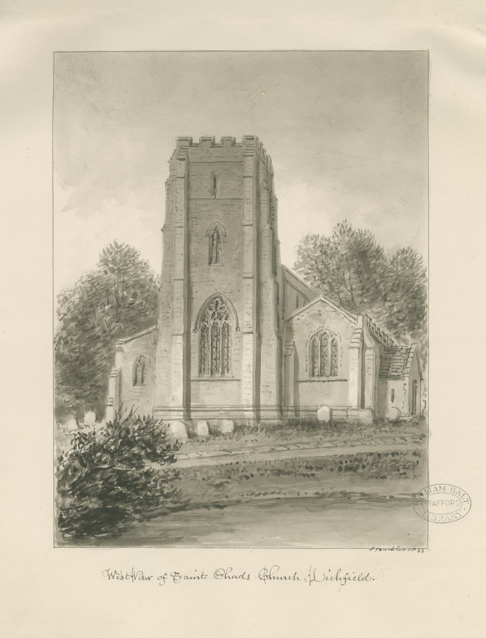 Lichfield - Igreja de St. Chad: desenho sépia de John Buckler