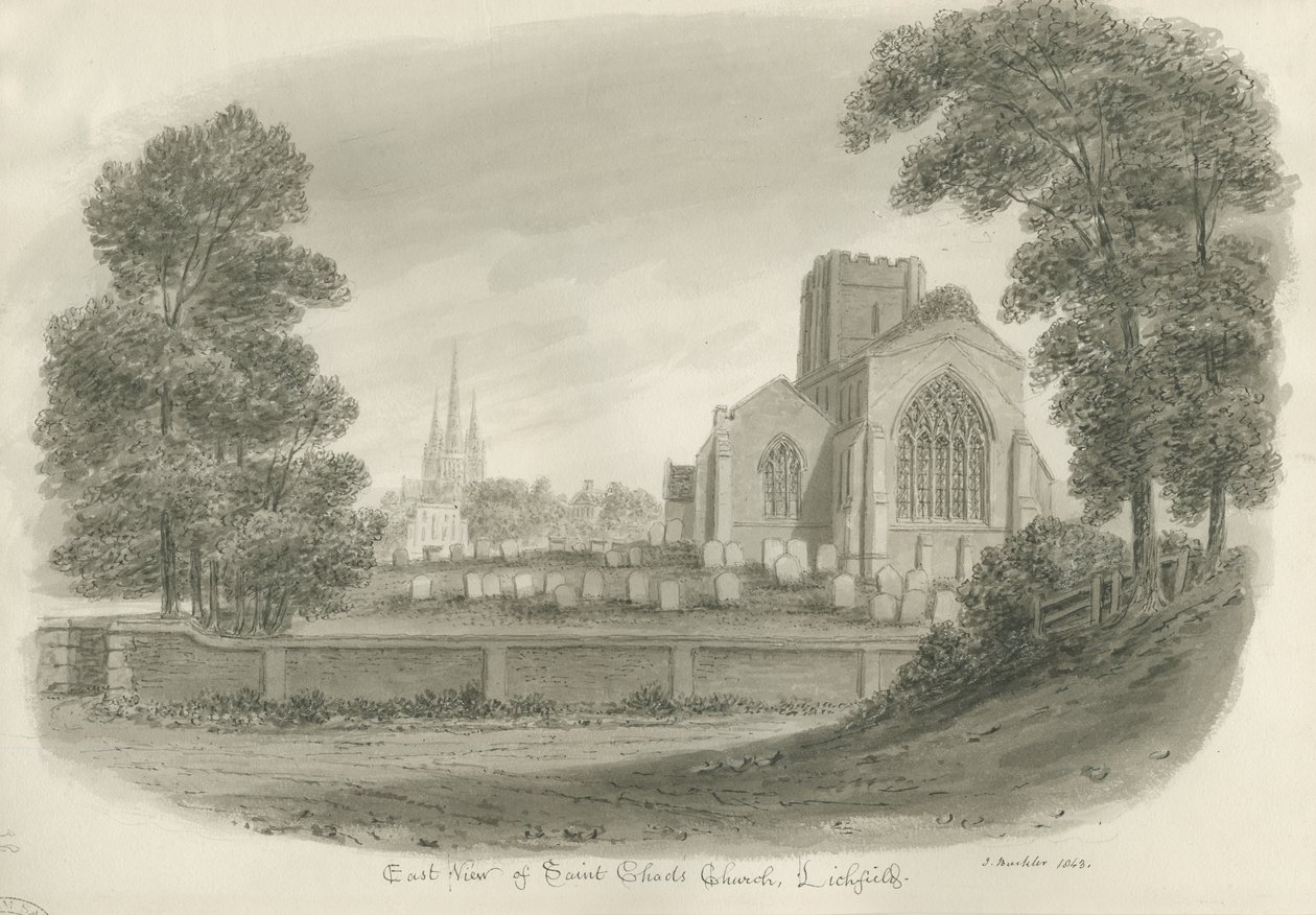 Lichfield - Igreja de St. Chad: desenho sépia de John Buckler