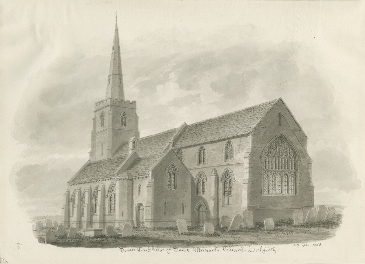 Lichfield - Igreja de São Miguel: desenho sépia de John Buckler