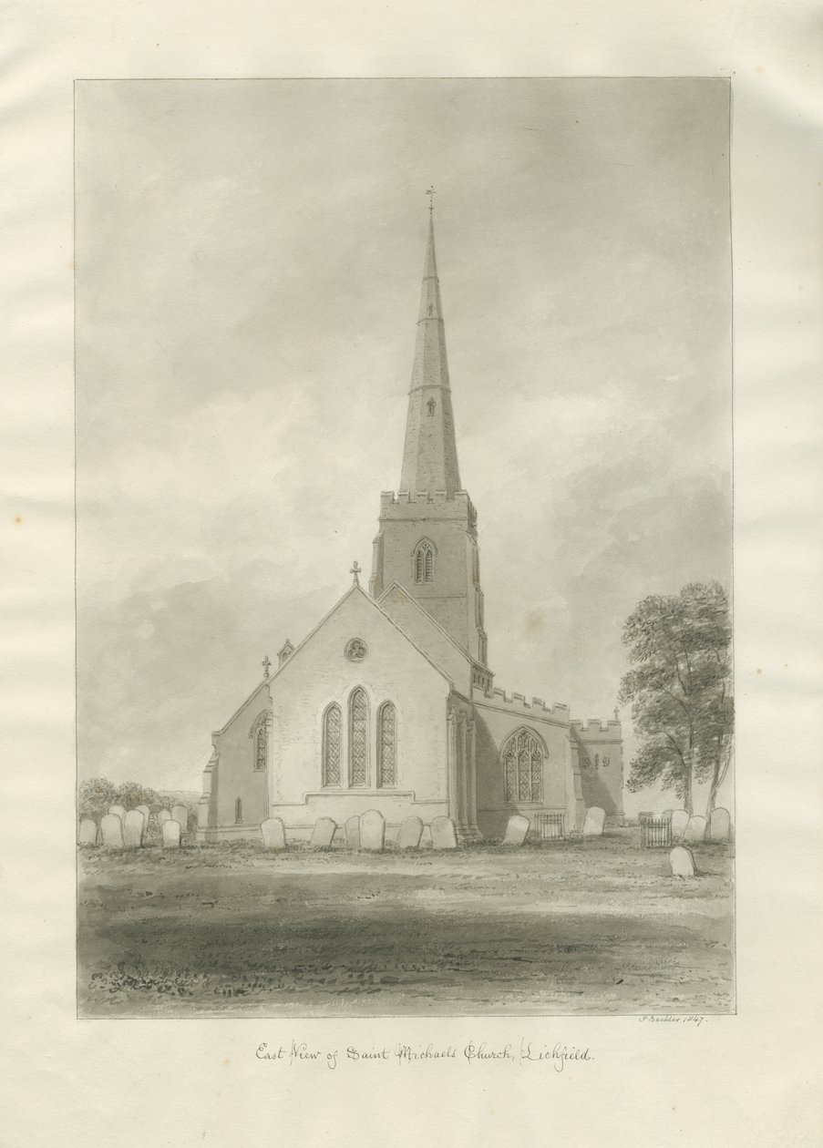 Lichfield - Igreja de São Miguel: desenho sépia de John Buckler