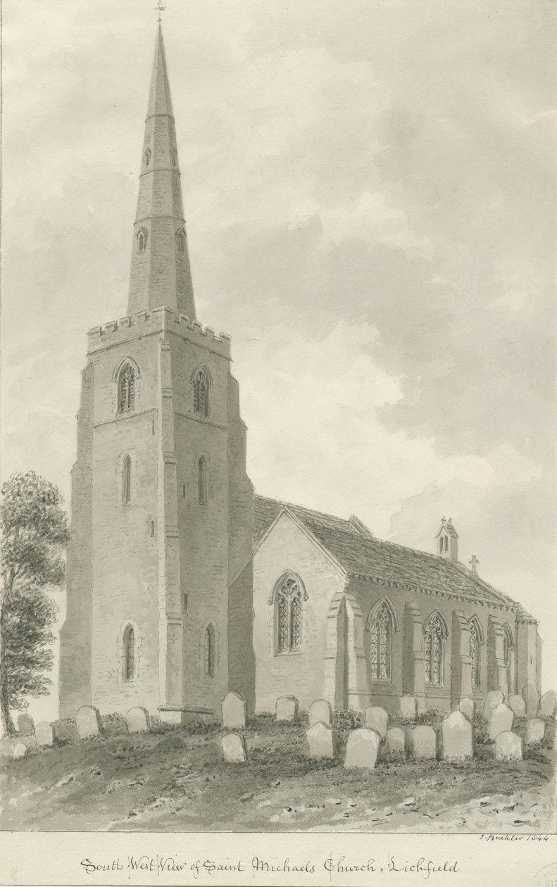Lichfield - Igreja de São Miguel: desenho sépia de John Buckler
