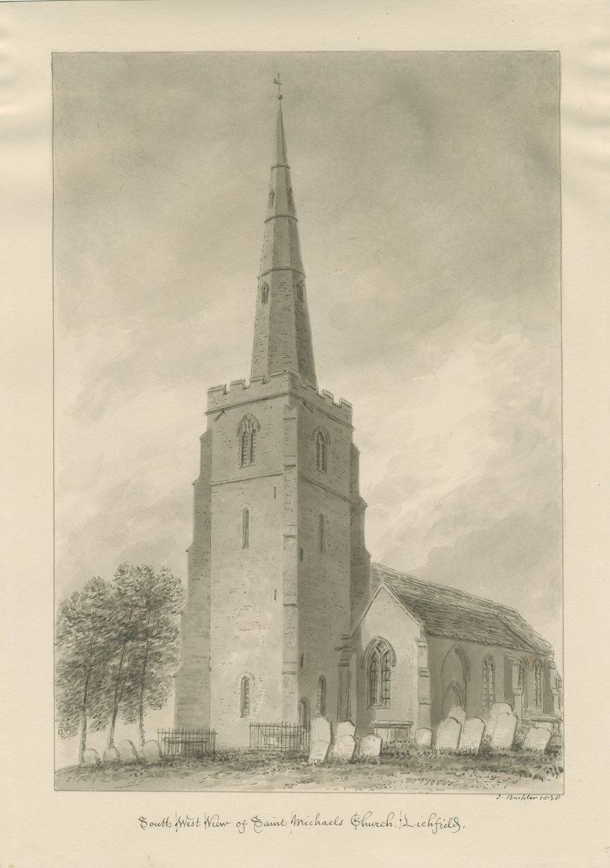 Lichfield - Igreja de São Miguel: desenho sépia de John Buckler