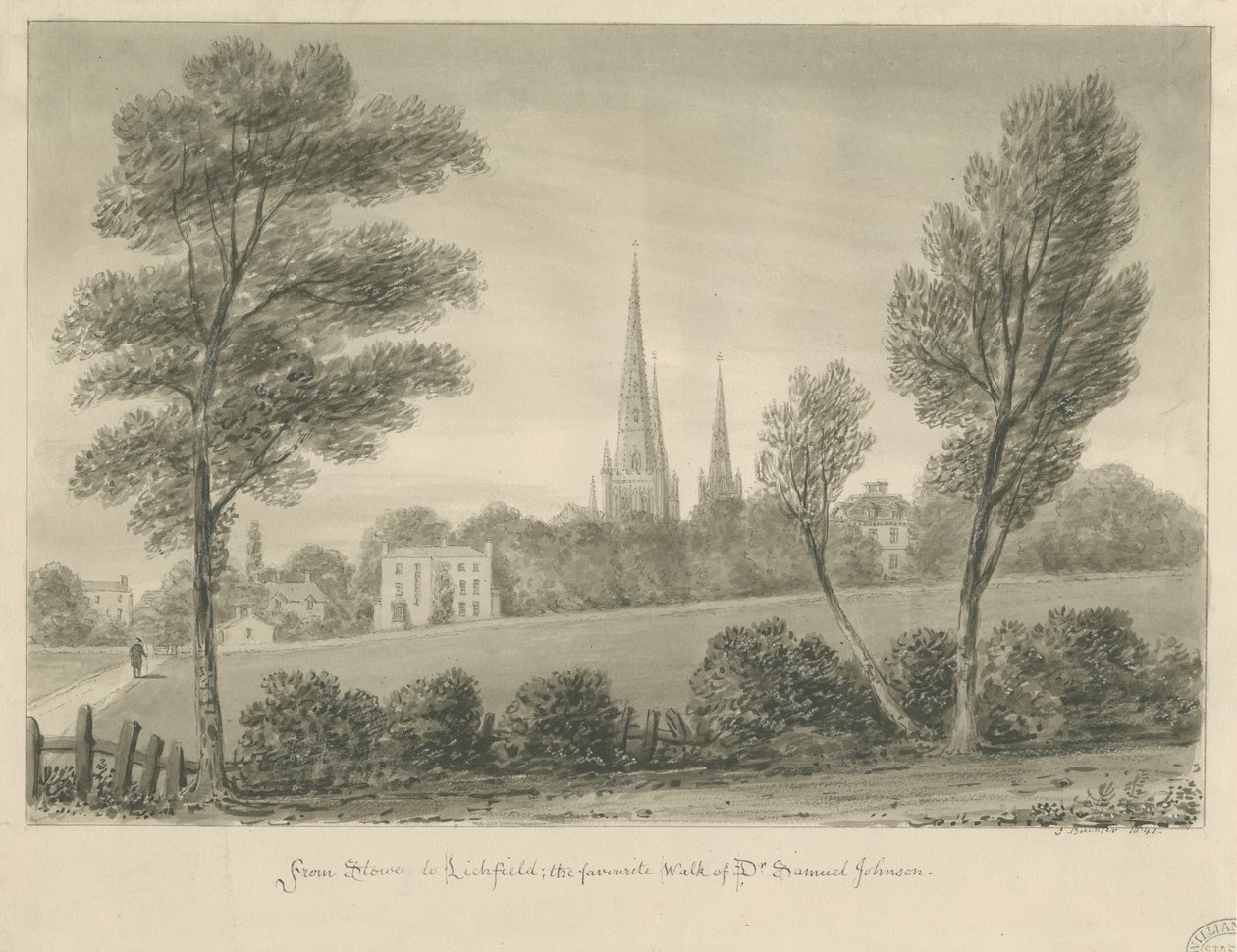 Lichfield - Stowe: desenho sépia de John Buckler