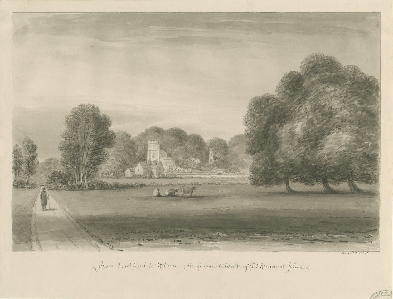 Lichfield - Stowe: desenho em sépia, 1841 de John Buckler