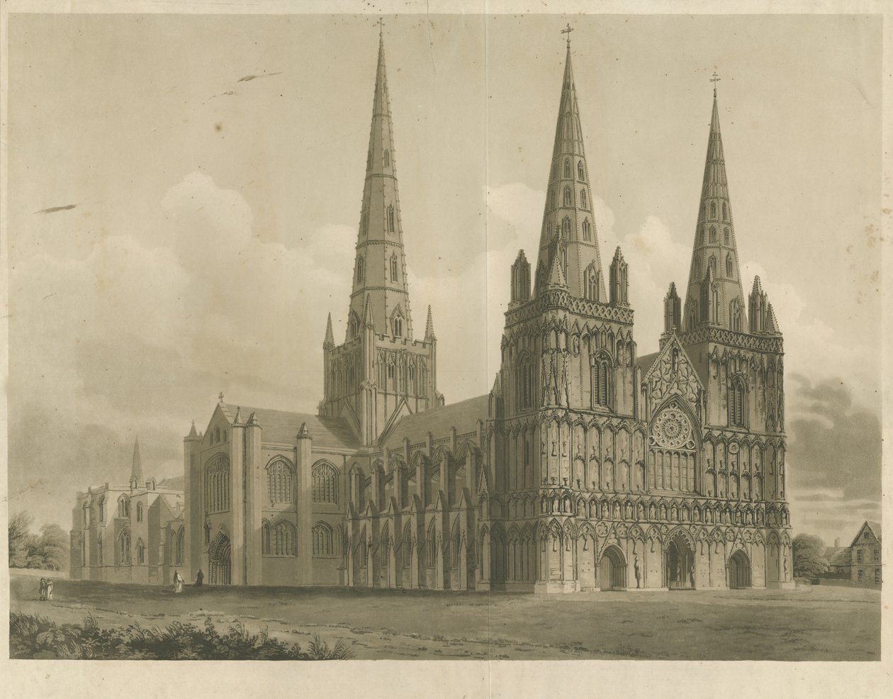 Catedral de Lichfield - Noroeste Vista: gravura em aquatint, nd [1807] de John Buckler
