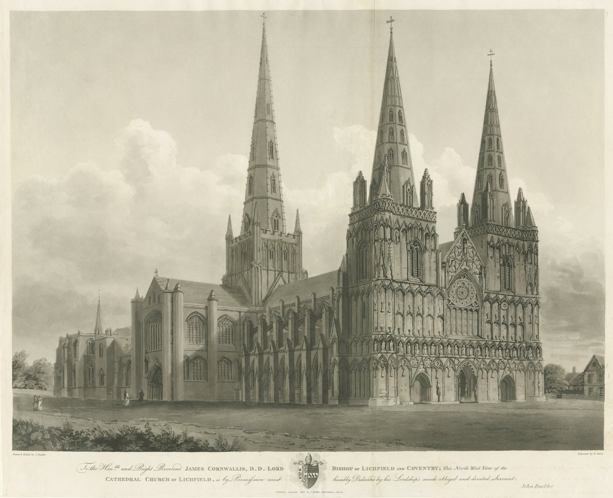 Catedral de Lichfield - Noroeste Vista: gravura, [1807] de John Buckler